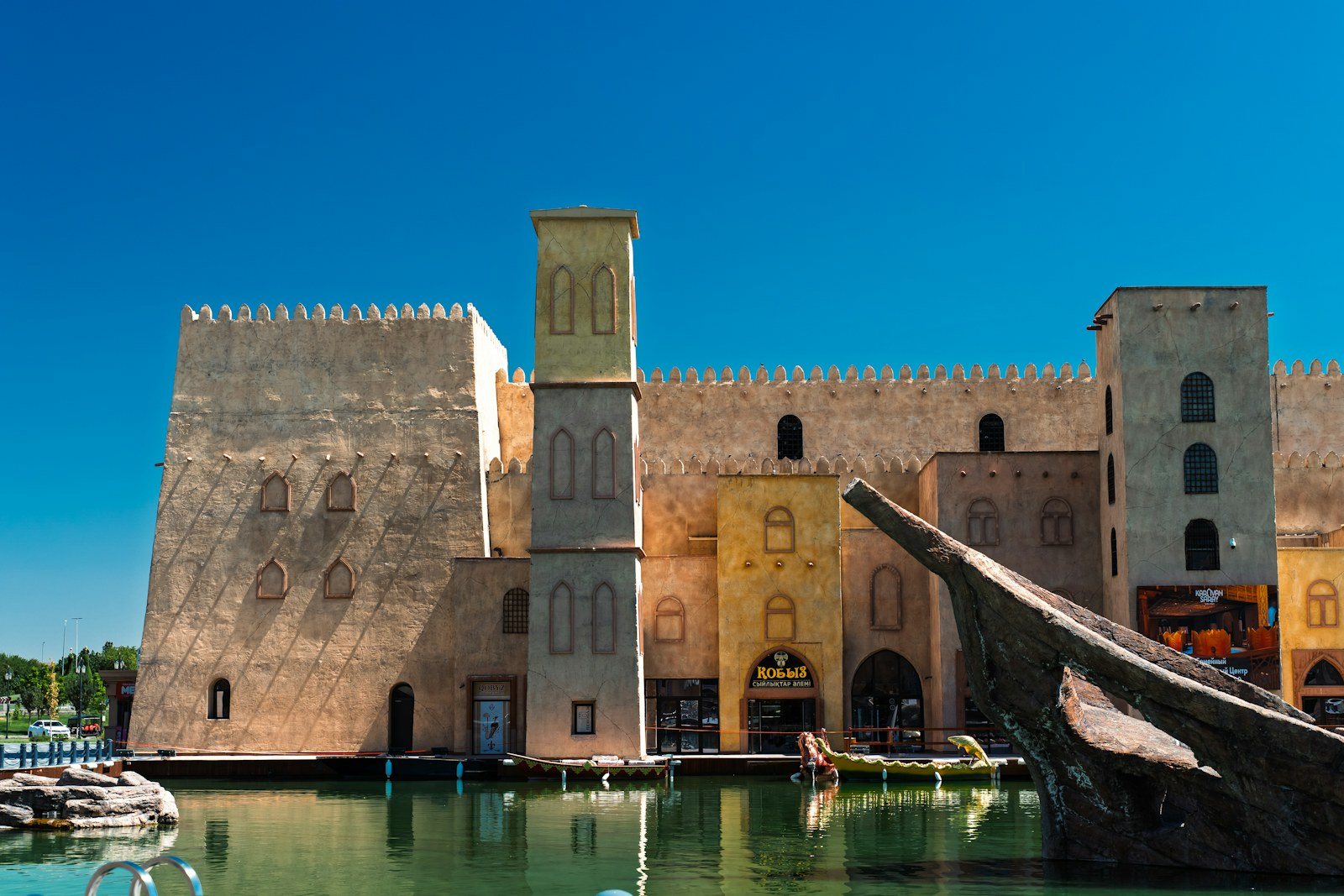 Stone buildings beside the water in Turkistan